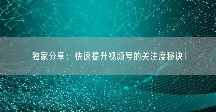 独家分享：快速提升视频号的关注度秘诀！